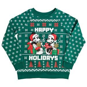 Disney Happy Holidays Sweatshirt Mickey Minnie Christmas AOP Green Unisex Small
